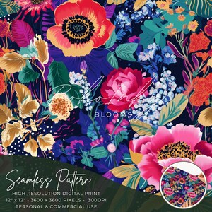 Sömlöst mönster med exotiska blommor, kakelmönster, tapeter | Boho, blommig, akvarell, botanisk, Cottagecore | Kommersiell, personlig