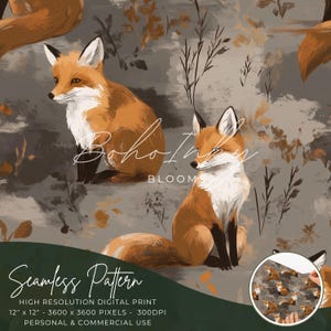 Modèle numérique sans couture de renard rustique, impression transparente, sublimation, motifs animaliers, motifs renard mignons, animaux de la forêt sans couture, publicité