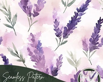 Lavender Fields Watercolor Seamless Pattern Digital, Seamless Print, Sublimation | Floral, Wildflower, Herbs, Purple Personal & Commercial