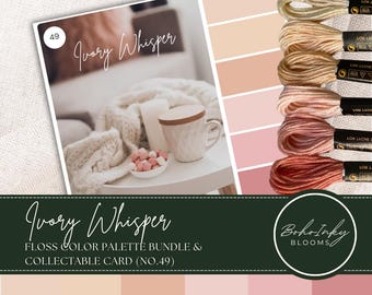 Embroidery Threads Color Palette Pack Ivory Whisper (49) 6 Skeins Embroidery Floss, Use DMC Code, 100% Cotton Floss, Thread Pack and Card