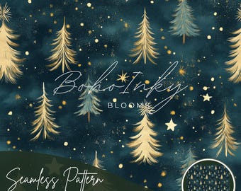 Christmas Forest Sparkle Seamless Pattern Digital, Seamless Print, Sublimation | Christmas, Trees, Nordic, Winter, Holidays | Commercial