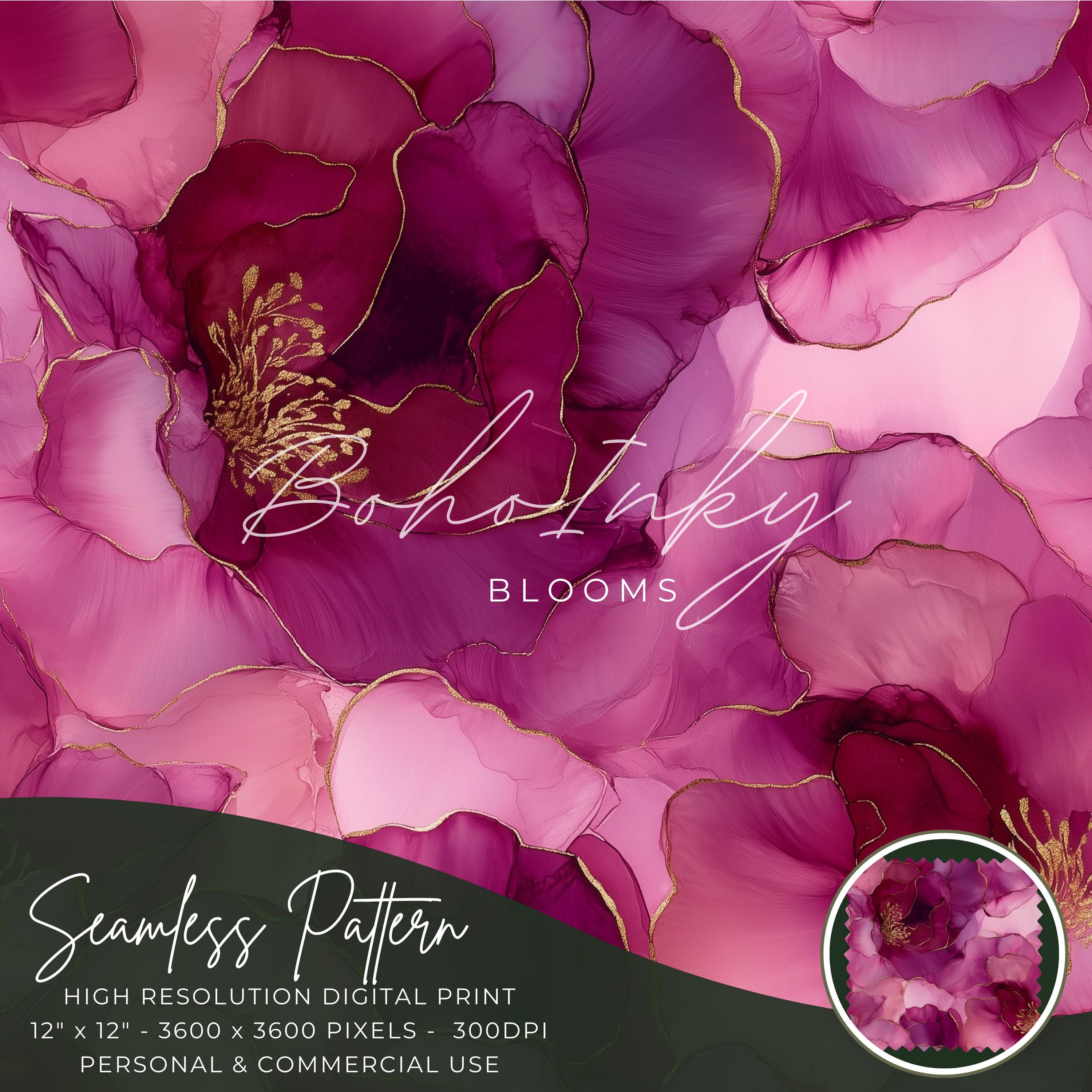 Pink Peonies Alcohol Ink Seamless Pattern Digital, Seamless Print, Sublimation | Boho, Floral, Alcohol Ink, | Personal & Commercial