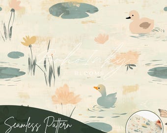Pastel Ducks Seamless Pattern Digital, Seamless Print, Sublimation | Nursery Pattern, Children's Seamless, Vintage Seamless, Muted Ducks