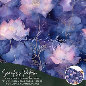 Gloeiende lotusbloemen alcoholinkt naadloos patroon Digitaal, naadloze print, sublimatie, boho, bloemen, alcoholinkt, persoonlijk en commercieel