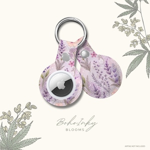 Apple AirTag Faux Leather Case Keyring Holder PU Airtag Keychain Holder - Case for tracking Devices. Airtag GPS Cute Keyring, Floral Airtag