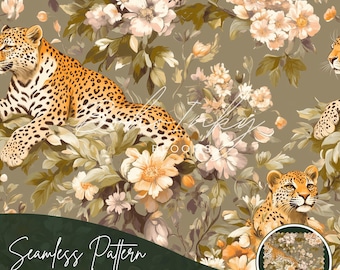 Leopard Seamless Pattern, Tiling Pattern, Wallpaper | Leopard, Cheetah, Boho, Floral, Cottagecore, Botanical | For Personal & Commercial