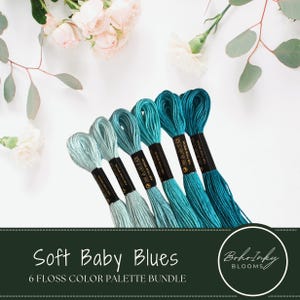 Soft Baby Blues Embroidery Threads Color Palette Pack (72) 6 Skeins Embroidery Floss, Use DMC Code, 100% Cotton Floss, Thread Pack Blue