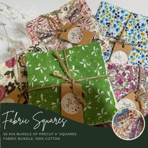 50 Mix Fabric Bundle, Pretagliati Quadrati da 4", Tessuto per Quilting, Bundle di Tessuto, 100% Cotone, Tessuto, Cucito, Materiale, Quadrati di Tessuto, Pretagliati