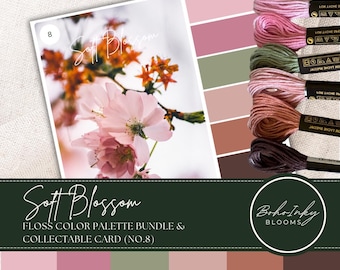 Embroidery Threads Color Palette Pack Soft Blossom (8) 6 Skeins Embroidery Floss, Use DMC Code, 100% Cotton Floss, Thread Pack and Card