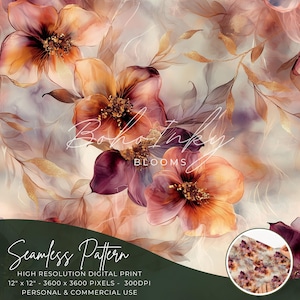 Inchiostro alcolico Peach Orchids, motivo piastrellato, carta da parati, sublimazione, pesca, bordeaux, fiore di orchidea, inchiostro alcolico, commerciale