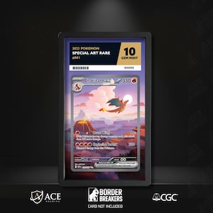 May include: A graded Pokémon Charizard EX card, featuring a fiery dragon illustration. The card is graded as a Gem Mint 10, with the text "2023 Pokemon Special Art Rare" visible. The card is encased in a protective holder.
