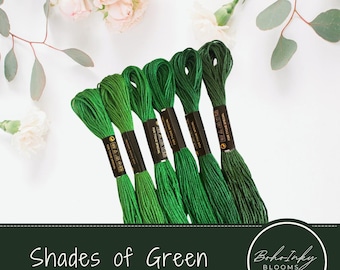 Shades of Green Embroidery Threads Color Palette Pack (71) 6 Skeins Embroidery Floss, Use DMC Code, 100% Cotton Floss, Thread Pack Green