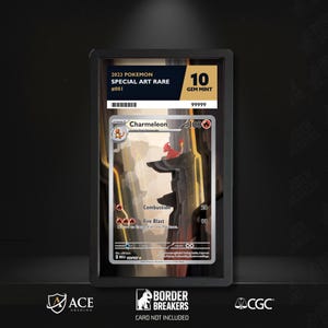 May include: A graded Pokémon card featuring Charmeleon, a fire-type Pokémon. The card is labeled "2023 Pokemon Special Art Rare" and is graded as a Gem Mint 10. The card is encased in a black holder with the Border Breakers logo.