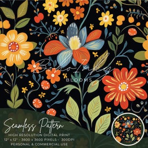 Wildflower Acrylic Seamless Pattern Digital, Seamless Print ...