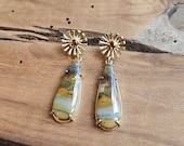 Warme oorhangers met geopaliseerd hout en citrien in 18 karaat geelgoud