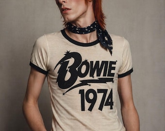 David Bowie Ziggy Stardust 1974 Ringer Tee | Vintage Glam Rock 70s