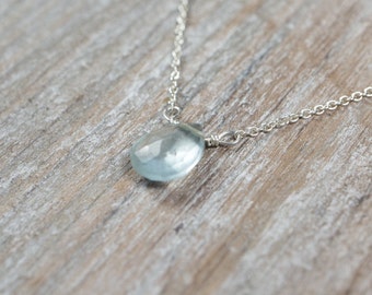 Aquamarine Pendant Dainty Necklace, March Birthstone