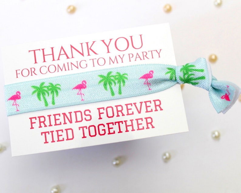 Pink Flamingos Party Favours Kids Sleepover Slumber Party Favors Thank You Gift ideas Personalised Party Bag Fillers Friendship Band Blue&PalmTrees&Flam