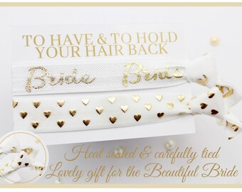 White & Gold Bride to be Gift ideas - Stretchy Friendship Bracelets - Hair Tie Bride Gift - Present Bride to be - Bride Hair Tie - Favour