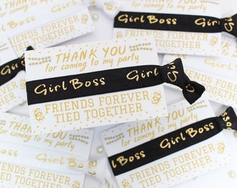Girl Boss Party Favours - Hair Ties - Friendship Wristbands - Personalised Party Favors - Thank You Gift - Slumber Party Gift Bag Fillers