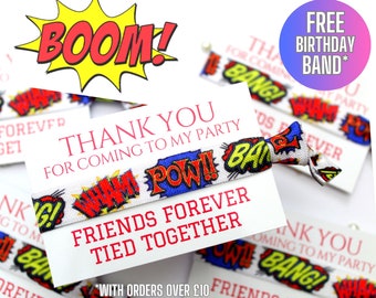 Super Hero Themed Party BOYS Party Favours - Thank You Party Favors - Kids Gifts - Personalised Party Bag Fillers - Friendship band