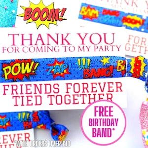 Recuerdo de fiesta de superhéroes: Banda de la amistad POW BANG - Regalo de agradecimiento para niños