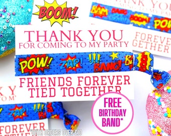 Super Hero Themed Party BOYS Party Favours - Thank You Party Favors - Kids Gifts - Personalised Party Bag Fillers - Friendship band