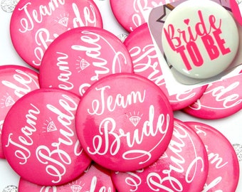 Pink Team Bride / Bride Squad Badges - Bridal Shower Pins - Hen Party Bachelorette Gifts -  Hen badges - Hen do gifts - Bachelorette pin