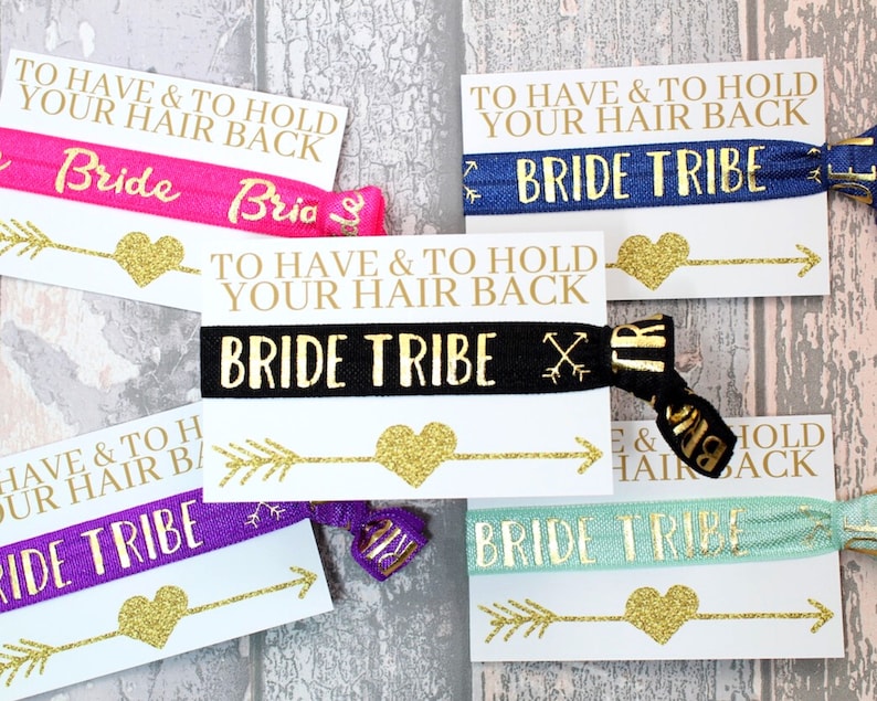 BRIDE TRIBE Hen Party Wristbands HairTies Hen Party Gift Bag Filler Favour Ideas Bachelorette Bridal Shower Favor image 1