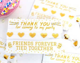 Gold Heart Party Favour Friendship Wristbands - Sleepover Slumber Party Favor Bands - Thank You Gift - Personalised Party Gift Bag idea