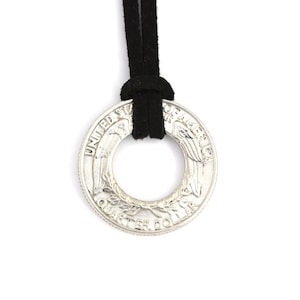 Halskette Münze/ rund / Kette / Lederband / Quarter / USA / upcycled / Münze Schmuck /