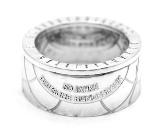 Anillo de moneda anillo de moneda Alemania 10 Euro 925 plata especial relieve "50 años del Bundesbank alemán" tamaño 7 - 15 BRD moneda de anillo hecha a mano