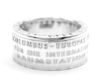 Anillo de moneda anillo de moneda Alemania 10 Euro 925 plata especial relieve "Estación Espacial Internacional" tamaño 7 - 15 BRD moneda de anillo hecha a mano