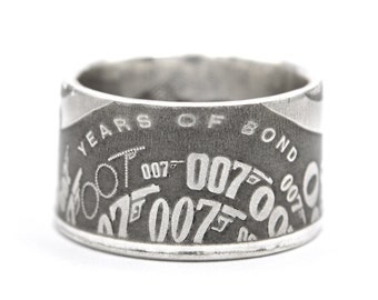 Anillo de moneda anillo de moneda Tuvalu motivo de 1 dólar "James Bond" 999 plata 1 onza de plata tamaño 9 - 15 moneda de anillo hecha a mano