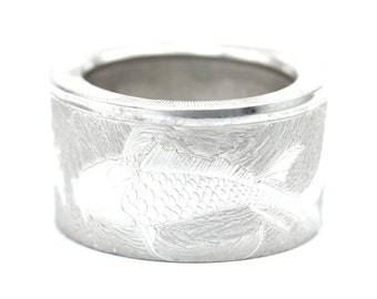 Anillo de monedas anillo de monedas Australia motivo de 1 dólar "Koi y dragones" 999 plata 1 onza de plata tamaño 9 - 15 moneda de anillo hecha a mano