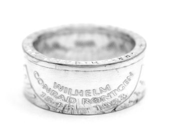 Anillo de monedas anillo de monedas Alemania 10 D-Mark 625 plata especial en relieve "W. C. Röntgen" tamaño 7 - 15 BRD moneda de anillo hecha a mano