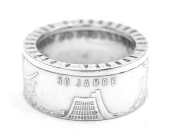 Anillo moneda Sarre, Alemania, 10 euros, plata 925, acuñación especial "50 años Sarre", tamaño 7-15 BRD, moneda de anillo hecha a mano.