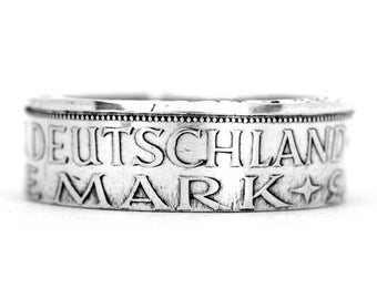 Anillo de moneda de 5 marcos alemanes, plata 625, tamaño 7 1/2-13 BRD, hecho a mano, joyería de monedas