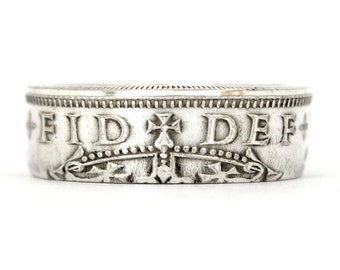 coin ring One Shillings Great Britain silverplated size 6 - 11 handmade UK ring coin jewelry