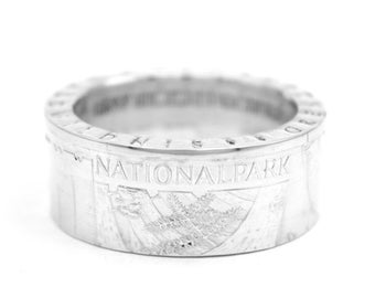Anillo de monedas anillo de monedas Alemania 10 euros 925 plata relieve especial "Parque Nacional del Bosque Bávaro" tamaño 7 - 15 BRD anillo hecho a mano