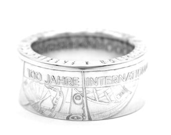 Anillo de monedas anillo de monedas Alemania 10 euros 925 plata relieve especial "100 años de la exposición de aviación" tamaño 7 - 15 BRD anillo hecho a mano