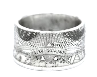 Anillo de monedas anillo de monedas Islas Salomón 3,14 dólares motivo "Pi" 999 plata 1 onza de plata tamaño 9 - 15 moneda de anillo hecha a mano