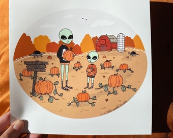 Extraterrestrial Pumpkin Patch Square Art Print