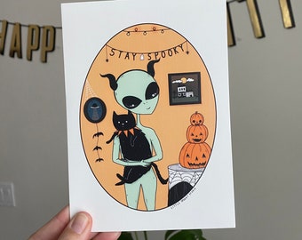 Alien and Cat Art Print