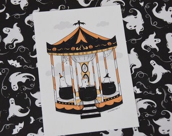 Ghost Carousel Halloween Print