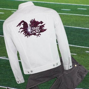 Carolina Gamecocks Easy DIY Iron on - Stay Cocky Garnet OR White Diamond - Large 8&quot; jacket size