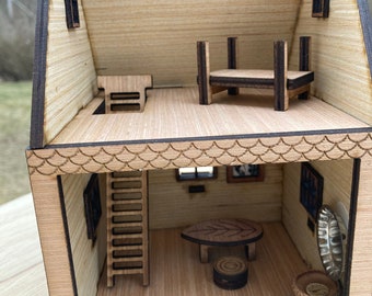 Wooden Open Fairy House and Accessories