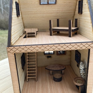 Wooden Open Fairy House and Accessories
