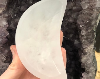 CrystalsAhoy 4" Crescent Moon Selenite bowls , Charge & Cleanse your Tumbles, crystals and jewelry