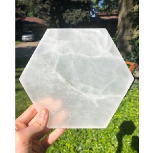 HUGE Selenite Charging Plate TWO pack, XL Selenite plate, Large Selenite charging plate, 7-8&quot; hexagon selenite plates